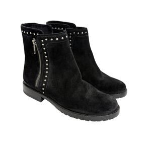 Frye - Natalie Studded Black Double Zipper Suede Low Heel Boots- Women's 6.5